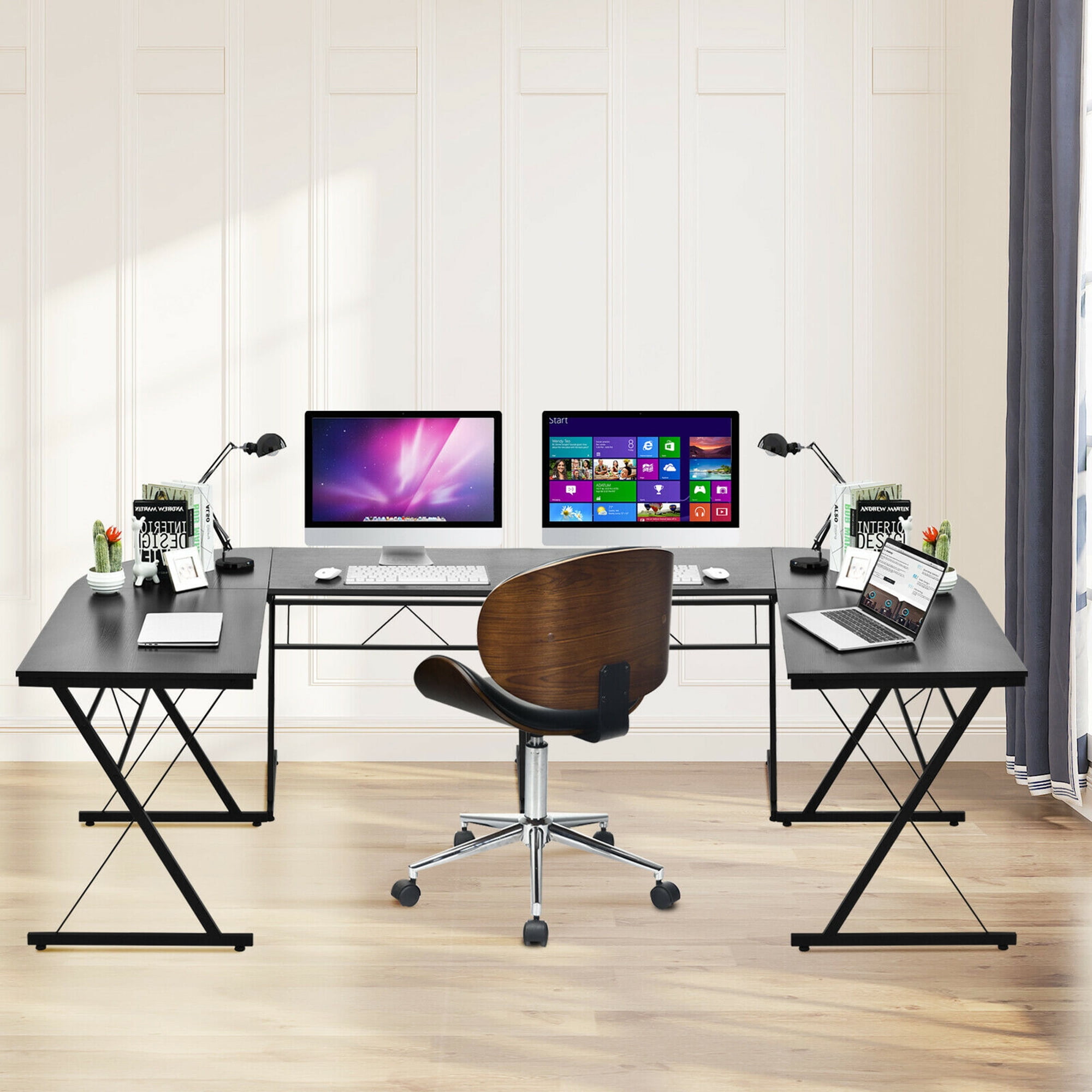Gymax 59" L-Shaped Corner Desk Computer Table Study Workstation Home Office, Black