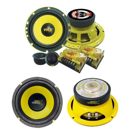 PYLE PLG6C 6.5" 400W 2 Way Car Component and 2 6.5" 300W Subwoofer Sub Speakers