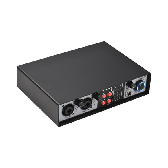 Dual Input/Output Recording Sound Card Mixer with Phantom Power, External USB Audio Interface for PC Recording, Plug-and-Play DJ Microphone Equipment