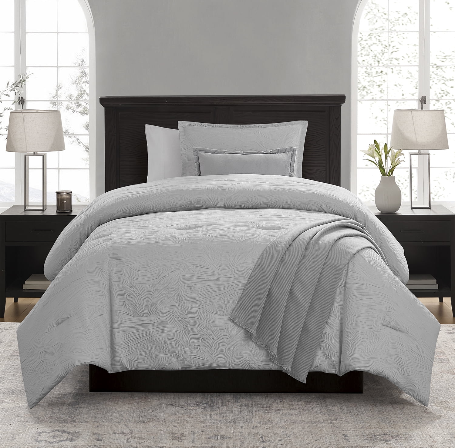 Mainstays Marble 4-Piece Grey Jacquard Comforter Set, Twin/Twin XL