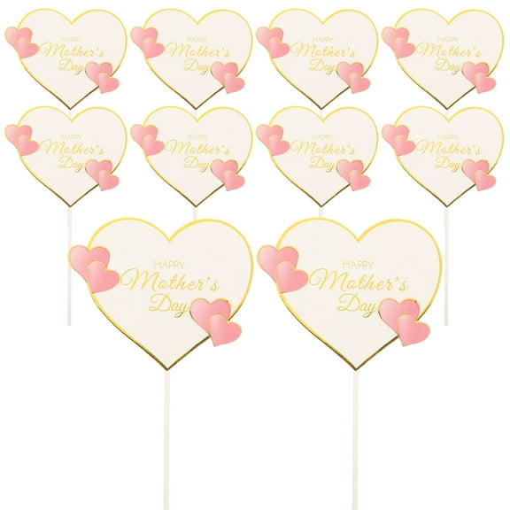 ifundom 10pcs Heart-Shaped Cupcake Toppers for Mother's Day Cake Decorations Party Supplies
