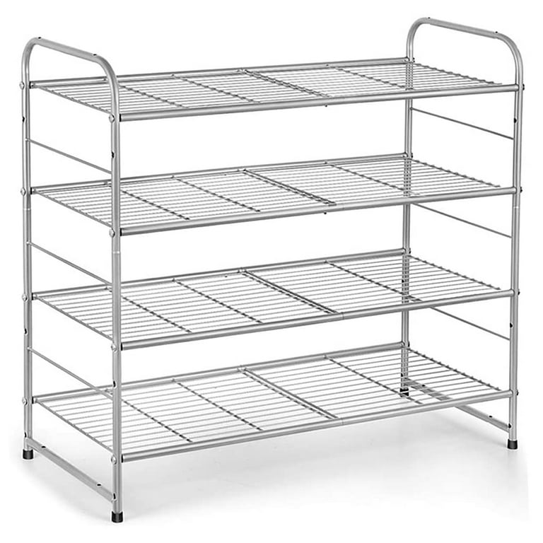 AULEDIO Shoe Rack, Stackable and Adjustable Multi-Function Wire Grid Shoe  Organizer Storage, Extra Large Capacity, Space Saving, Fits Boots, High  Heels, Slippers and More (4-Tier, Silver) 