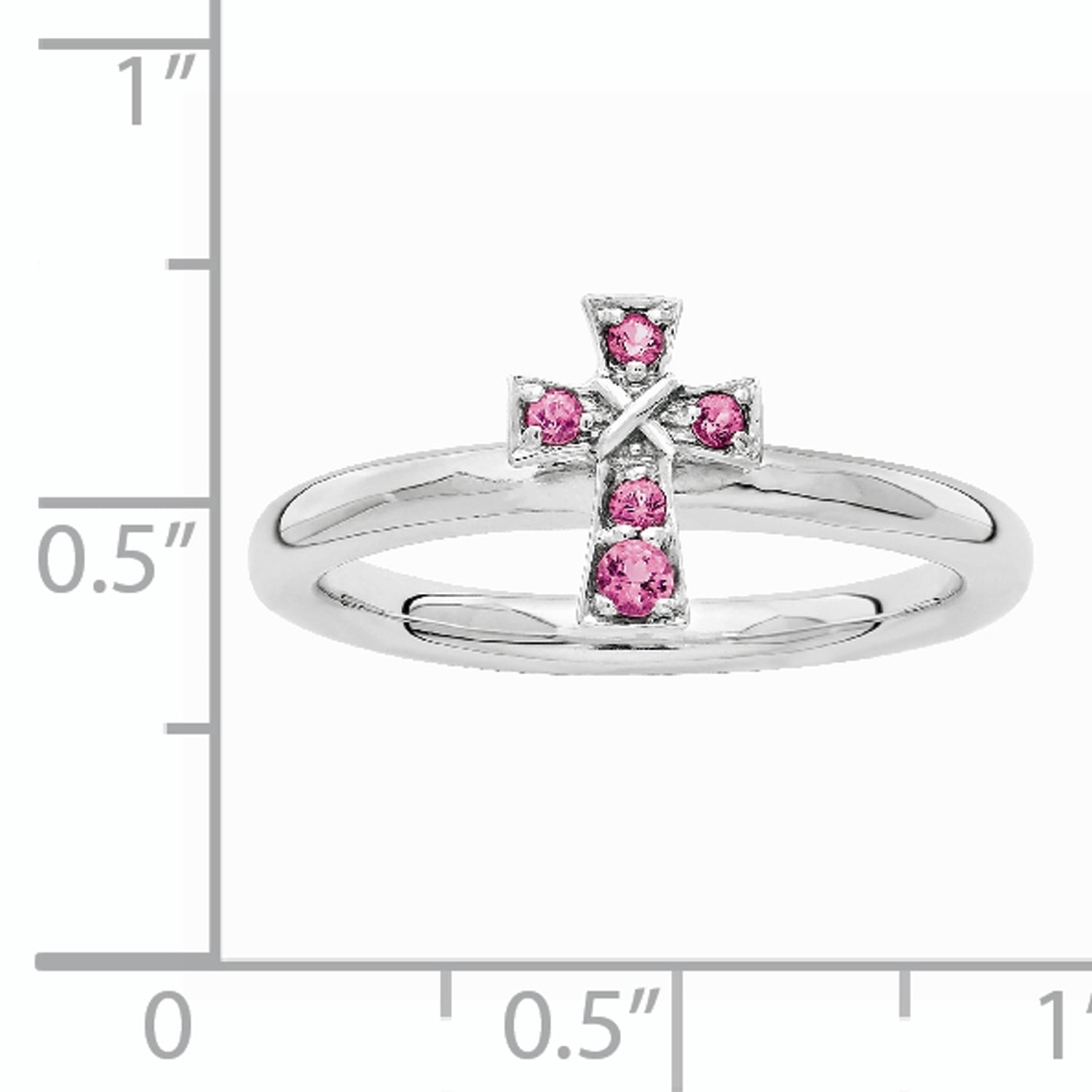 Pink Tourmaline Sterling Silver Rhodium Cross Ring