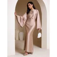 thumbnail image 5 of Coral Pink Satin Long Sleeve Modest Arabic Evening Gown, 5 of 21