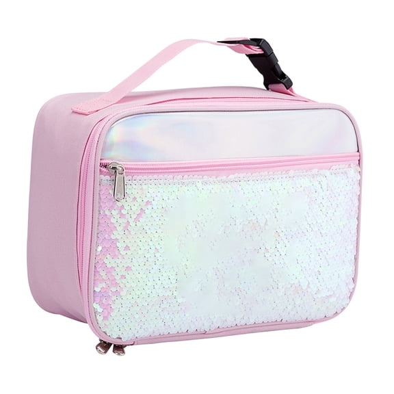Insulated Sequin Lunch Tote Bag Portable for School Picnic Daily Use