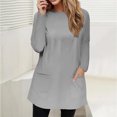 thumbnail image 3 of JUUYY Women's Casual Long Sleeve Round Neck Pocket T Shirts Blouses Regular Fit Solid Color Tunic Shirt Tops Gray L, 3 of 5