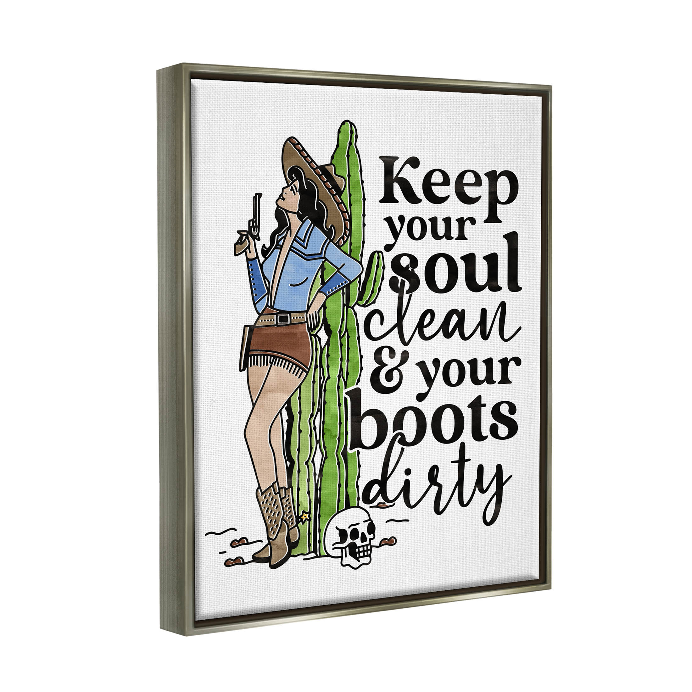 Cowgirl Soul Clean & Boots Dirty Phrase Novelty Graphic Art Luster Gray Framed Art Print Wall Art
