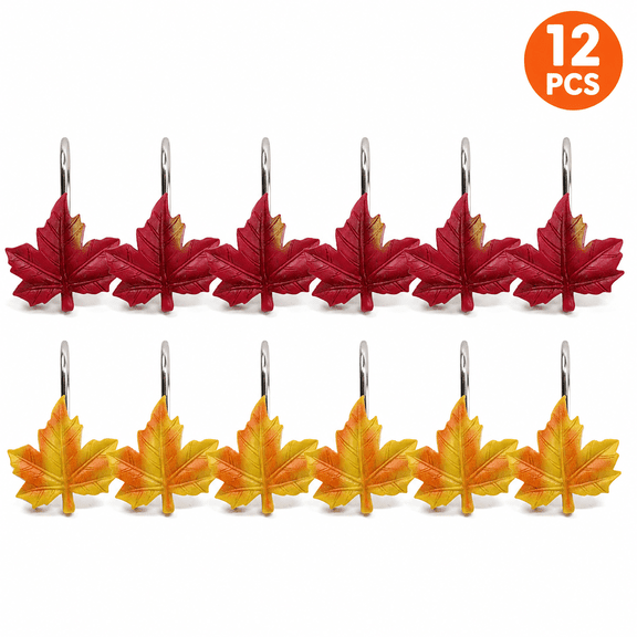 Fall Maple Leaf Shower Curtain Hooks, Autumn Decorative Shower Curtain Rings Resin Bath Curtain Hangers, Seasonal Farmhouse Bathroom Decor Accessories 12 Pcs