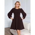 thumbnail image 6 of Women's Puff Sleeve Work Dresses Spring Long High Waist Line Short Dress for Casual Business Brown XL, 6 of 7