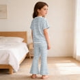 thumbnail image 7 of qucoqpe Toddler Little Girls Cute Trendy 2-Piece Outfit Set Summer Striped Casual Short Sleeve Soft Elastic Waist Flared Trousers Top and Pant Comfy Homewear Set Kids, 7 of 7