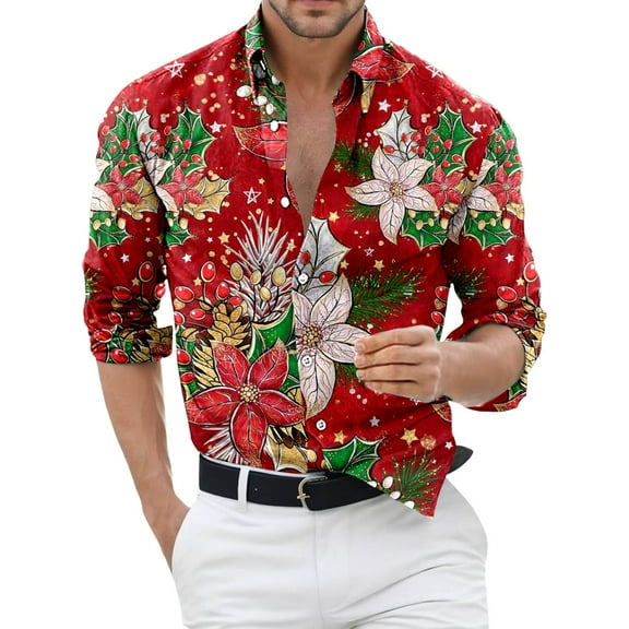 Male Autumn And Winter Christmas Cute Snowman Christmas Tree Print Long Sleeve Shirt