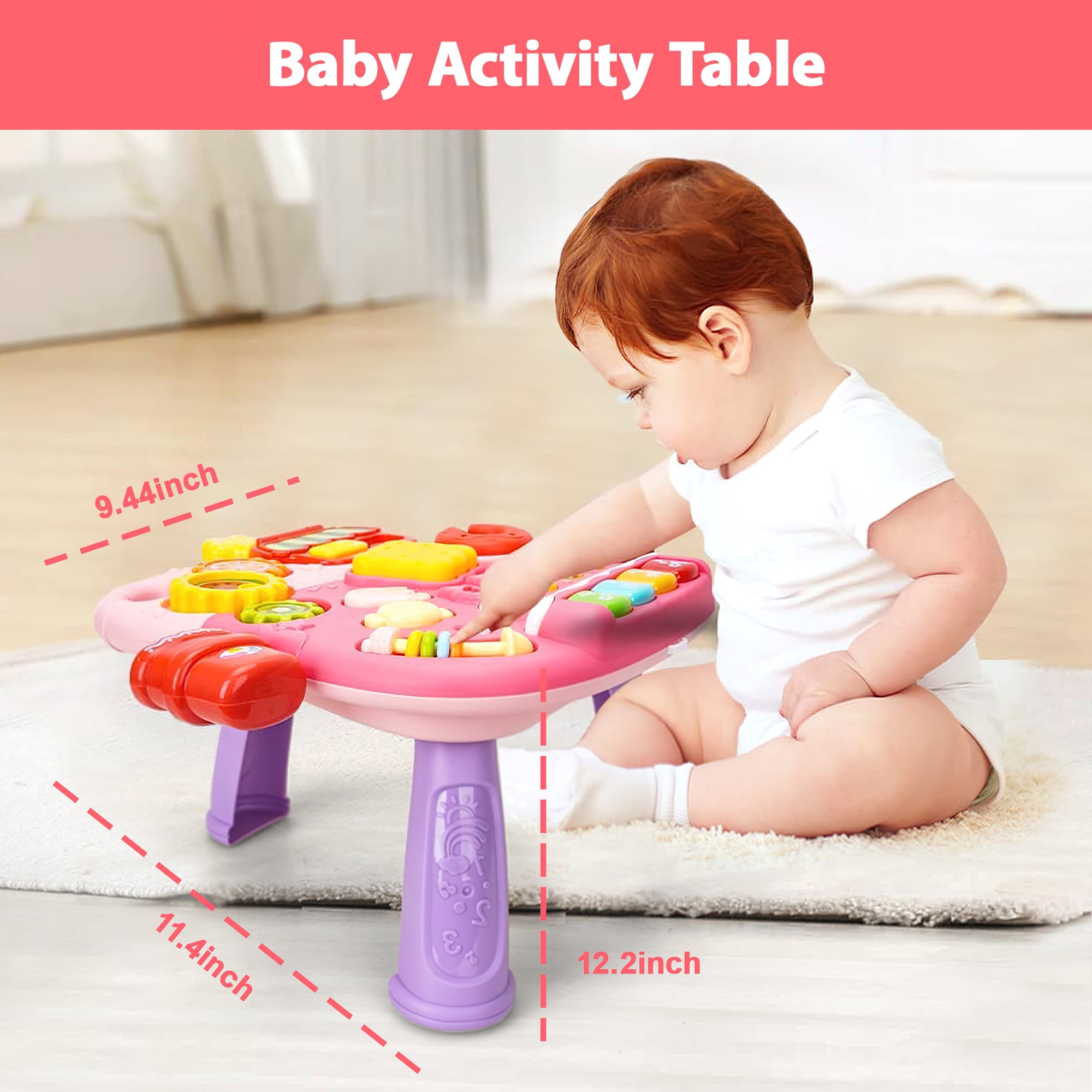 Beefunni 2 in 1 Baby Walker Sit to Stand Toys,Toddlers Musical Fun Table, Lights and Sounds, Learning, Birthday Gift for Infant 9, 12, 18, 24 Months