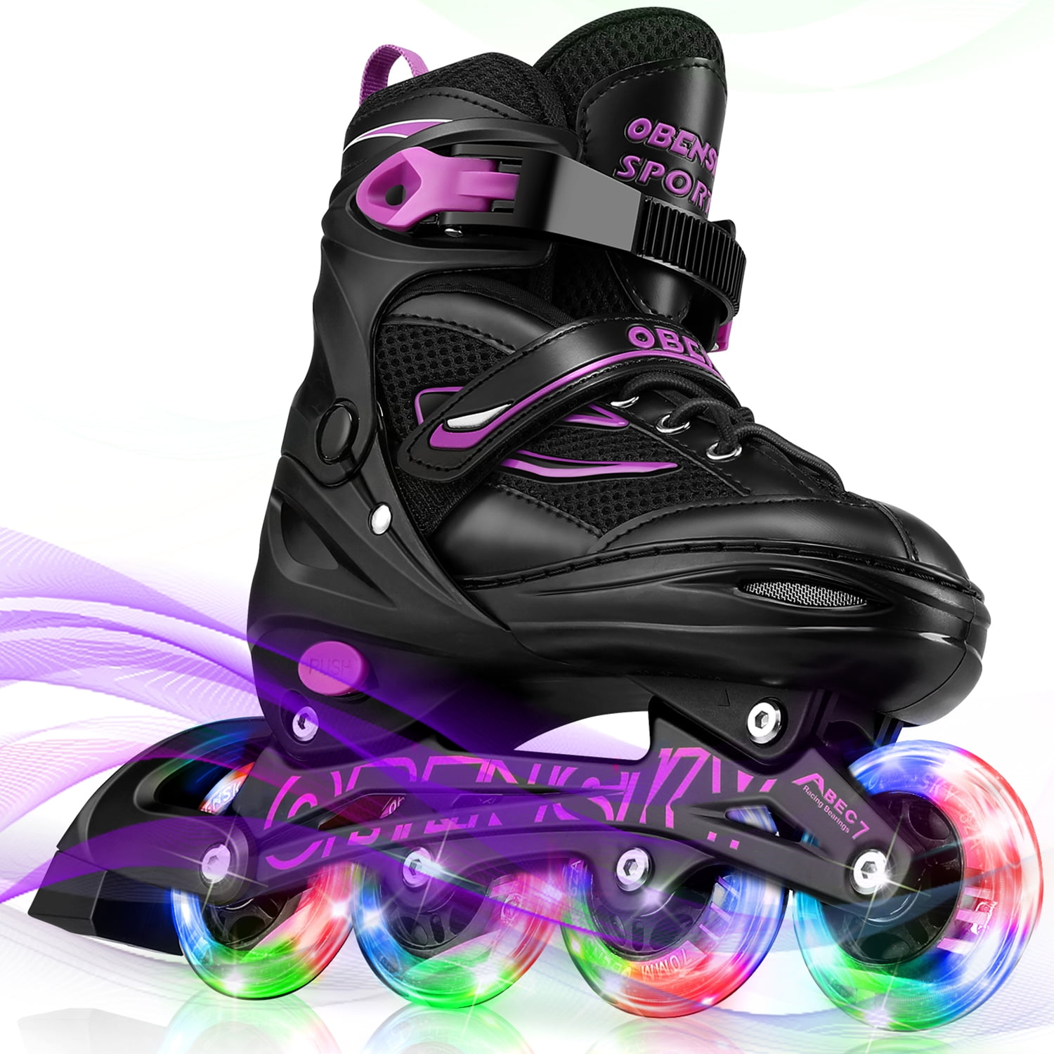 (2 pack) OBENSKY Adjustable Inline Skates, Illuminating Roller Blades for Kids,Girls&Boys Beginner w/ Light up Wheels-Purple