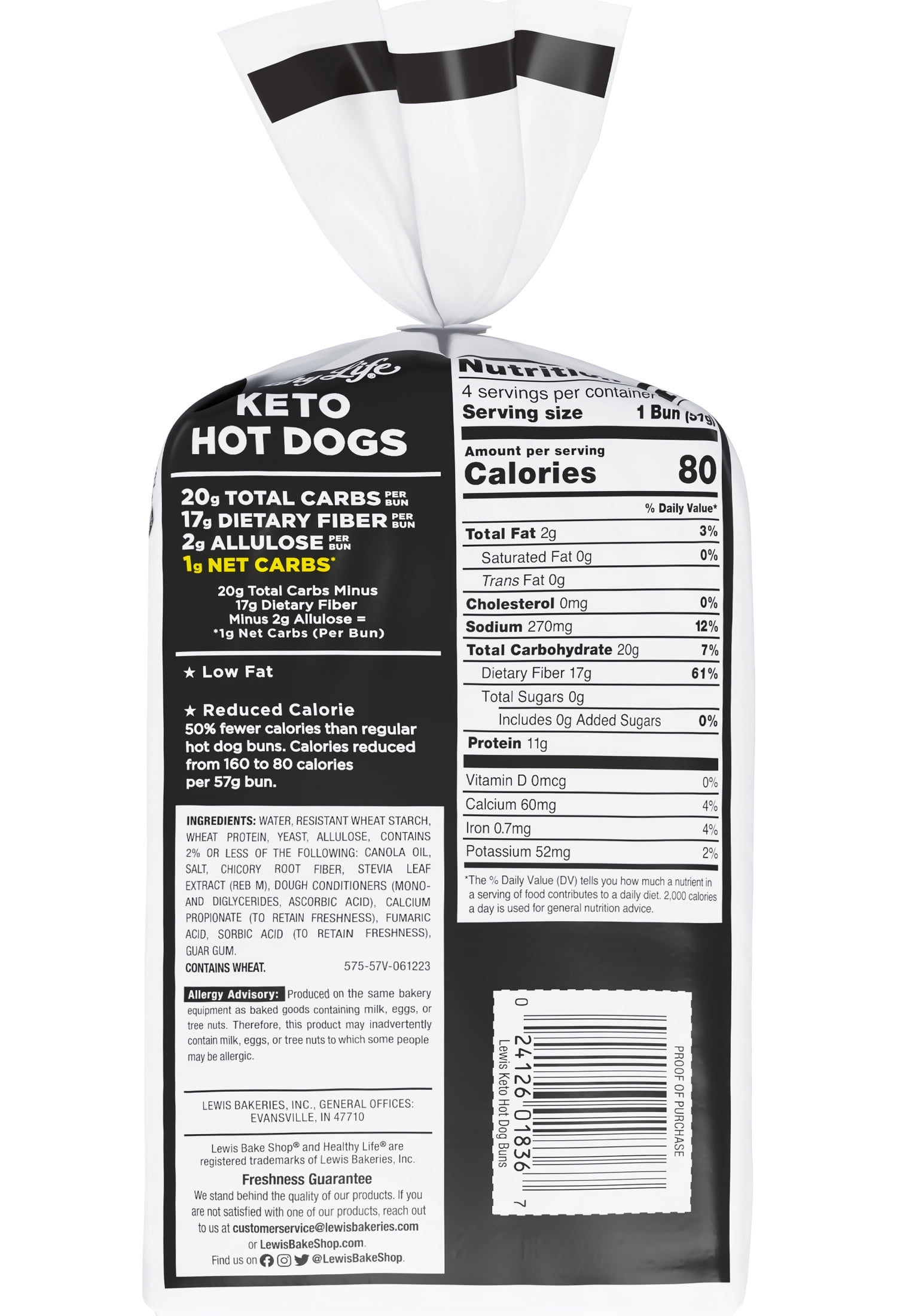 Lewis Bake Shop Healthy Life Keto White Hot Dog Buns, 4 Count, 8 oz