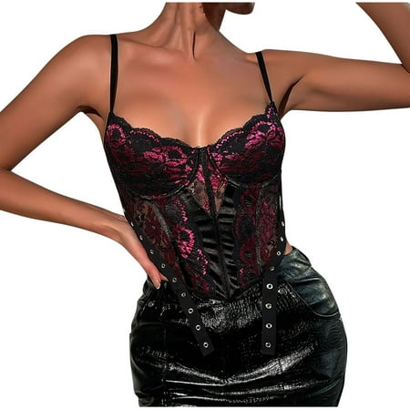 Ruimatai Corset Tops for Women Clearance Sexy Lace Bustier Waist Shapewear Lingerie Gothic Corset Spaghetti Strap Top
