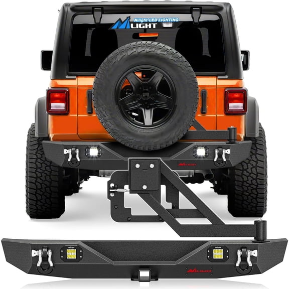 Nilight Rear Bumper with Spare Tire Carrier Compatible for 2007-2018 Wrangler JK & Unlimited (2/4 Doors) Hitch Receiver w 2 LED Lights D-rings