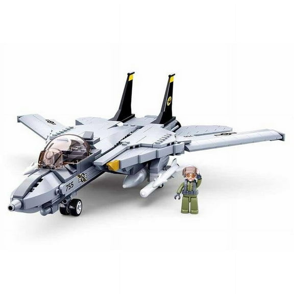 Texas Toy Distribution 755 Model Bricks F14 Fighter Jet Building Brick Kit, 396 Piece