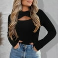 thumbnail image 2 of Ediodpoh Women's 2025 Pullover Sweaters Long Sleeve Cutout Knit Lightweight Crew Neck Fall Tops S Xxl Knit Tops for Women Black, 2 of 4