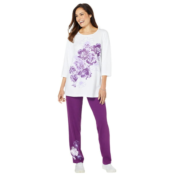 Woman Within - Woman Within Women's Plus Size Floral Tee And Pant Set ...