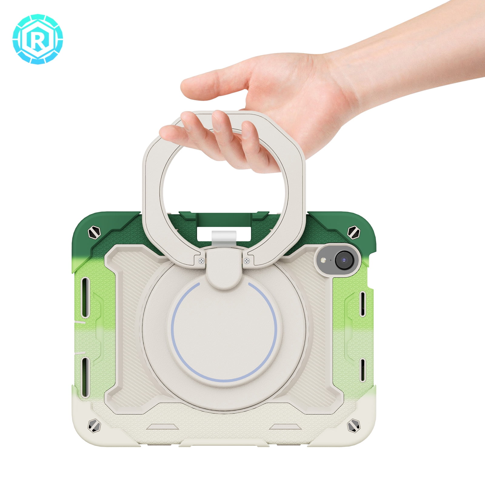 3-in-1 Case for Apple iPad Mini 2021 (8.3 Inch, 6th Generation) Tablet - Shockproof Drop Proof Rugged Cover, Built-in Pencil Holder /Kickstand /Handle, Protective Hard Shell (Rainbow Green)