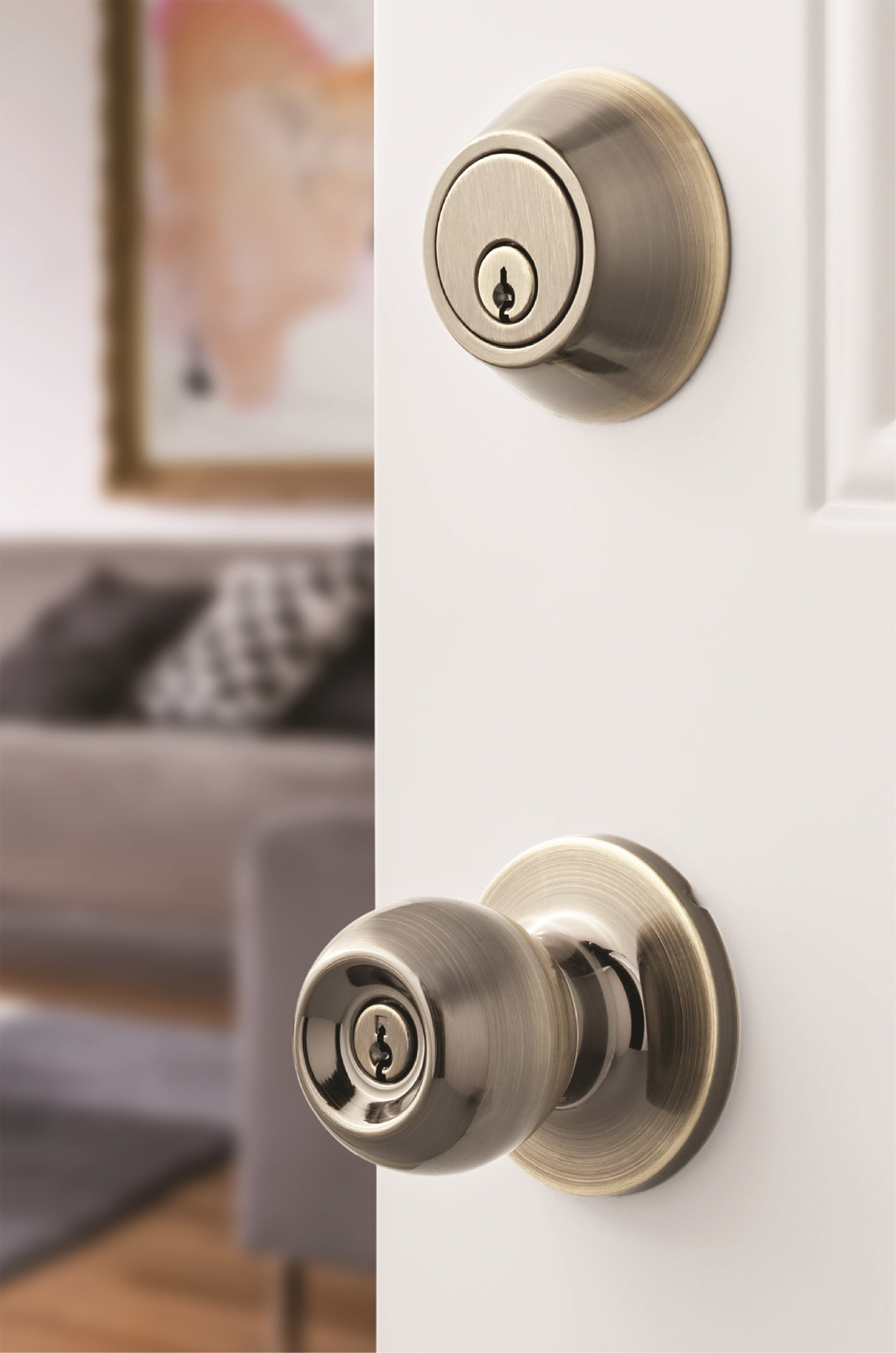 Hyper Tough Keyed Entry Doorknob and Deadbolt Double Combo Pack Antique Brass