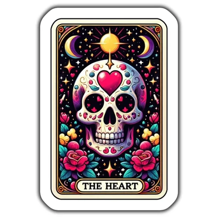 Day Of The Dead Sugar Skull Sticker, Colorful Heart Skull Sticker, Gothic Skullkindle Sticker, Stickers For Tablet, College Gift, Scrapbook Stickers, Gratitude Stickers, Quote Stickers