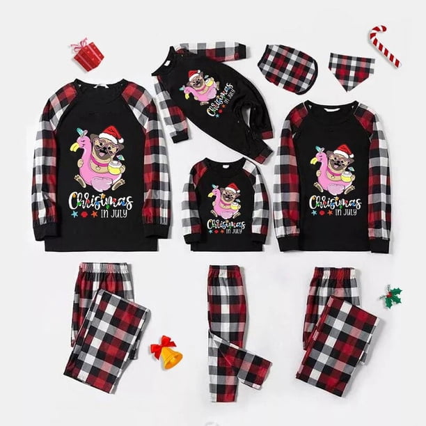 Pijamas familiares navideños a juego, conjuntos de pijamas de manga larga negros para mascotas, Navidad en julio