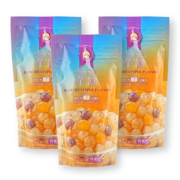 WuFuYuan TARO BALL Multiple Flavors Boba Tapioca Pearls Ready in 5 Mins 8.8 Oz (Pack of 3)