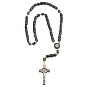 Saint St Benedict Black Wooden Rosary Necklace with 2.5" Cross, Made in Brazil, 19 Inch