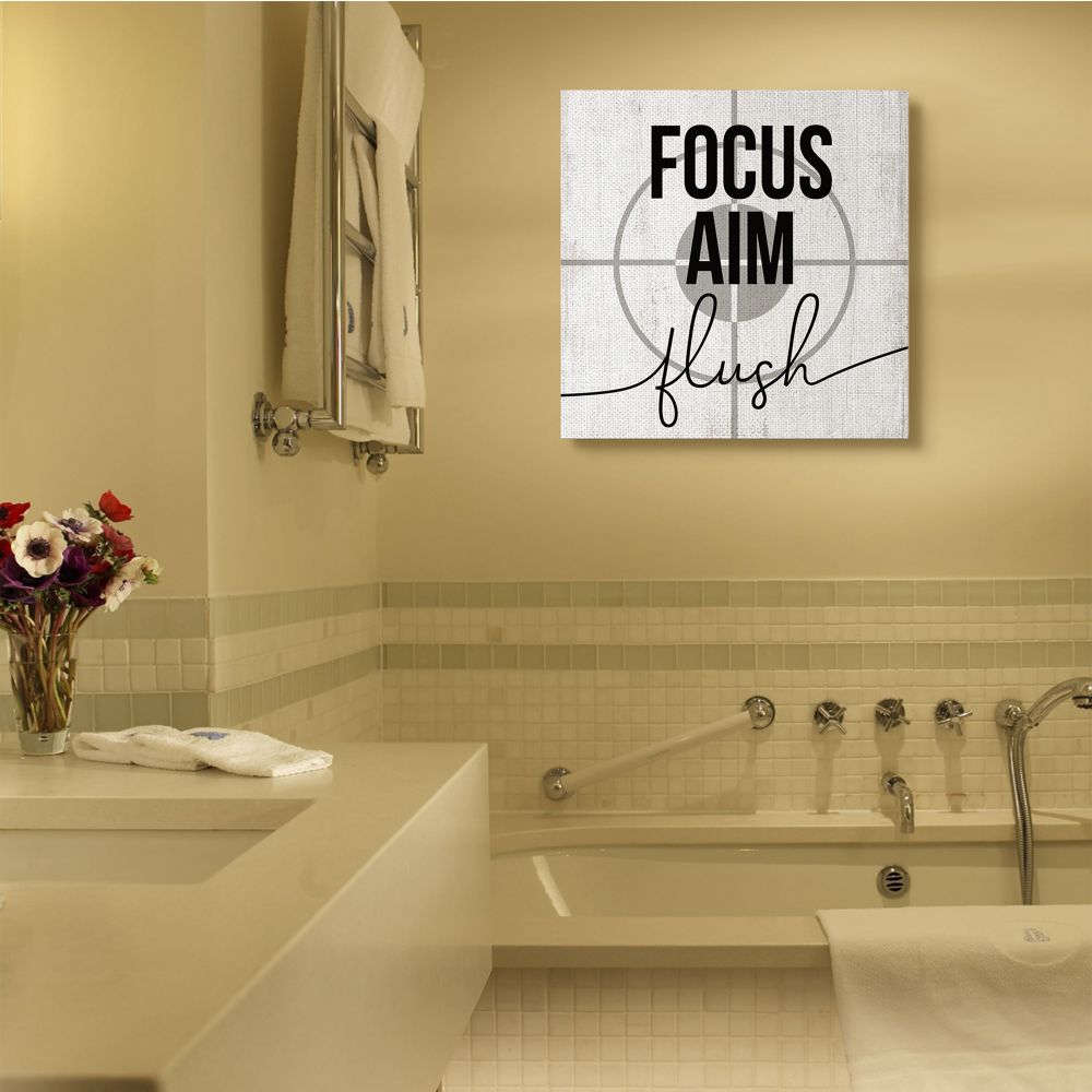 Stupell Industries Focus Aim and Flush Target Practice Bathroom Sign Designed by Daphne Polselli