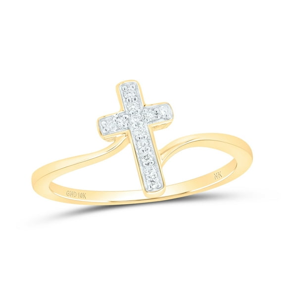 10kt Yellow Gold 1/12 Cttw Diamond Wedding Engagement Anniversary Cross Ring, Women Size: 5-9
