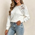 thumbnail image 4 of Edvintorg Sweaters for Women Crew Neck Casual Acrylic Knit Sweater Long Sleeve Lace Pullover Top Fashion Clothing White S, 4 of 6