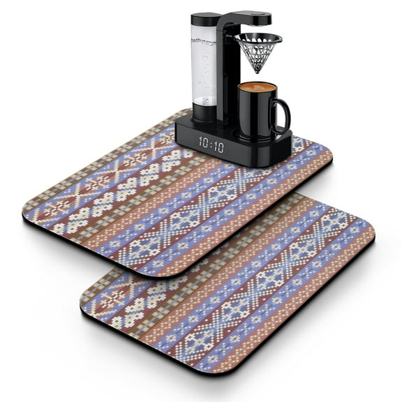 Coffee Mat with Vintage Design - Absorbent Diatom Pad for Under Coffee Machine or Dish Rack, Fast Drying Rustic Decor Mat for Kitchen Counter or Sink