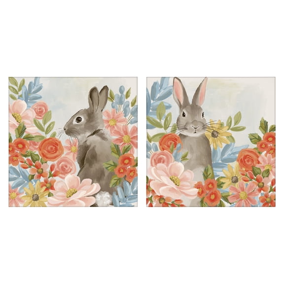 Stupell Industries Bright Bunny Blooms 2 Piece Canvas Wall Art Set, design by Cat Thurman Designs