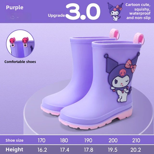 Nuevas Botas de lluvia impermeables con cordón, Sanrio Kuromi Hello Kitty, zapatos de lluvia de altura media para niños, Boo de pegamento para estudiantes para mujeres