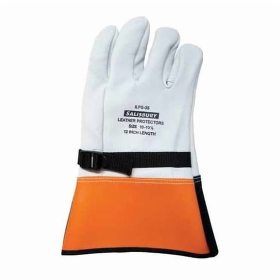 Electrical-Insulating Glove Protectors, Goatskin, 12" Length, White, Size 9
