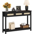 thumbnail image 6 of LAZZO 47" Boho Rattan Console Table, Narrow Entryway Table with 3 Drawers & Open Shelf, Balck, 6 of 9