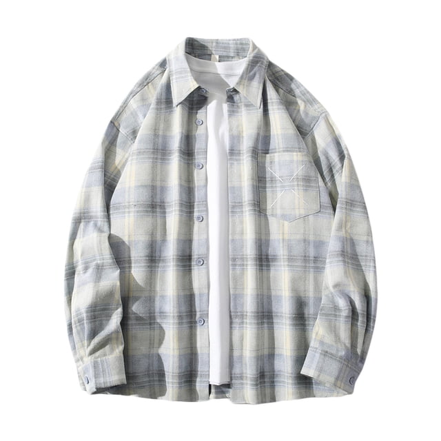 TIMIFIS Chemise Décontractée à Carreaux pour Homme, Boutonnée, Coton, Manches Longues, Col Rabattu, Blouse Chemise avec Poche