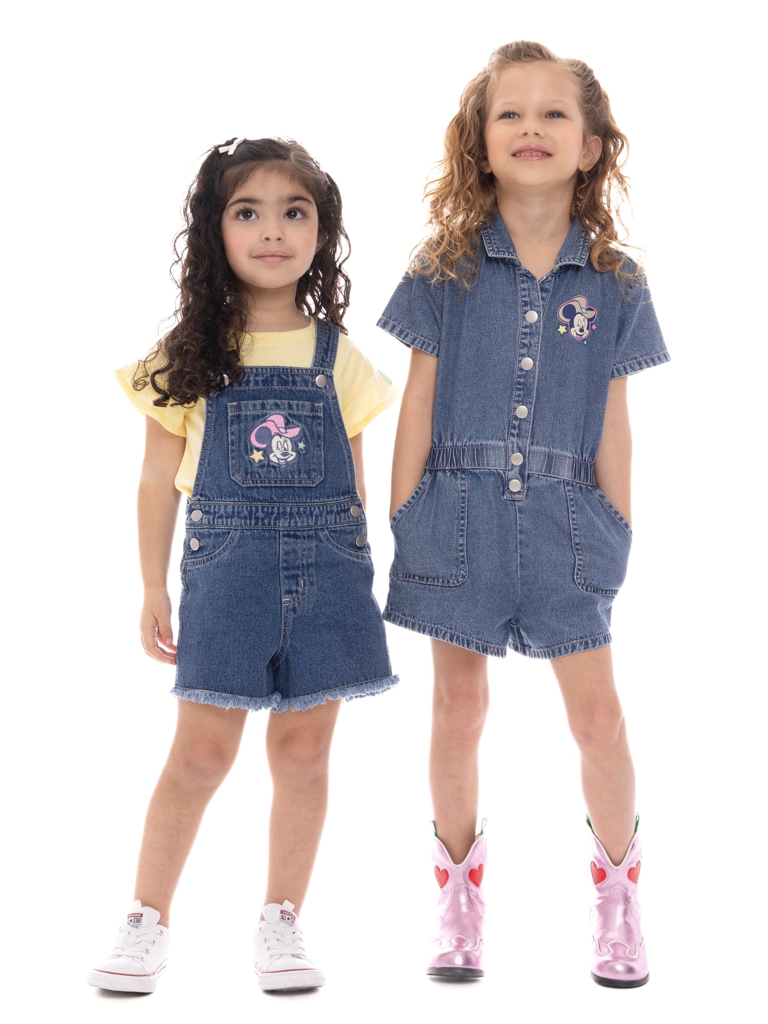 Minnie Mouse Toddler Girl Western Graphic Print Short Sleeve Denim Romper, Sizes 12M-5T