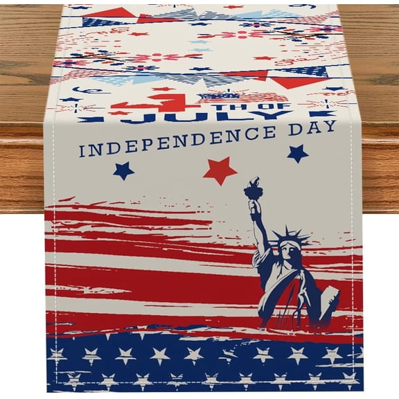Patriotic 4th of July Independence Day Table Runner, Memorial Day Holiday Fireplace Kitchen Dining Table Decoration for Indoor Outdoor Home Party Decoration 13 X 72 Inch (Independence Day Liberty)