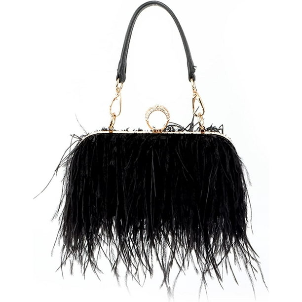 Ostrich Feather Purse in Noir