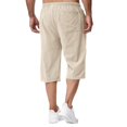 thumbnail image 5 of Men's Long Linen Shorts 3/4 Length Lounge Lounge Shorts Capri Pant (Khaki XXL), 5 of 5