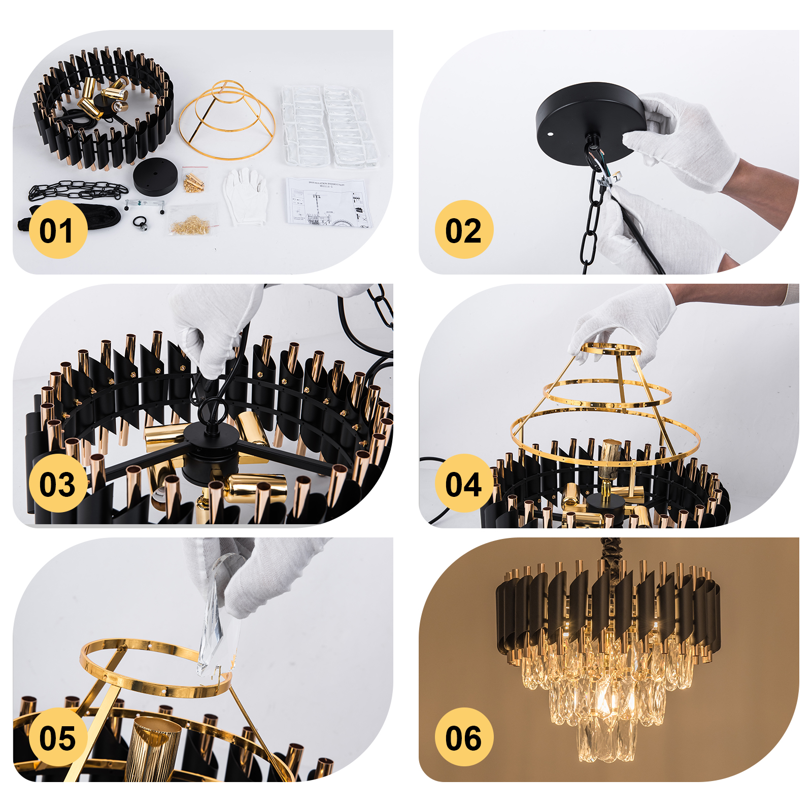 Wozzio Luxurious Crystal Chandelier, 3 -Tier 5-Light Contemporary Empire Style Crystal Chandelier, Crystal Ceiling Pendant Light Fixture For Entryway Foyer Stairwell Living Room, Bulbs Not Included
