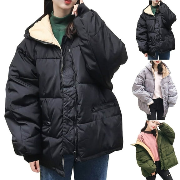 HAPIMO Women Cotton Padded Jacket Winter Thick Hooded Puffer Jackets Casual Streetwear Short Parkas Outwear Coats Green L