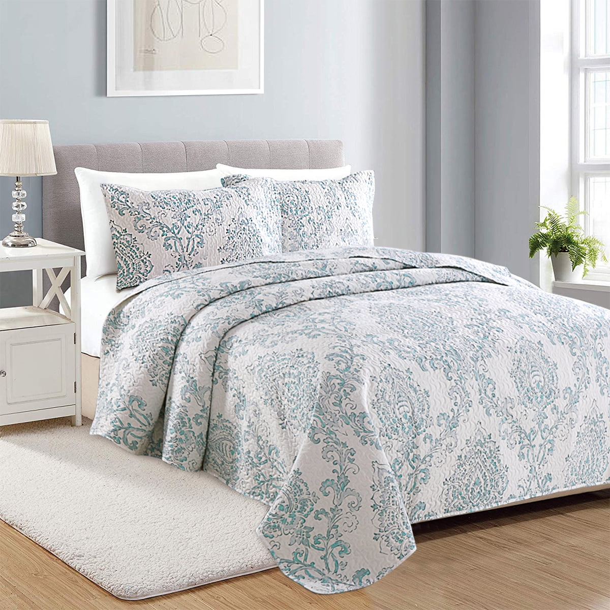 3Piece Quilt Set, Printed Bedspread Coverlet Cover, Lightweight Design