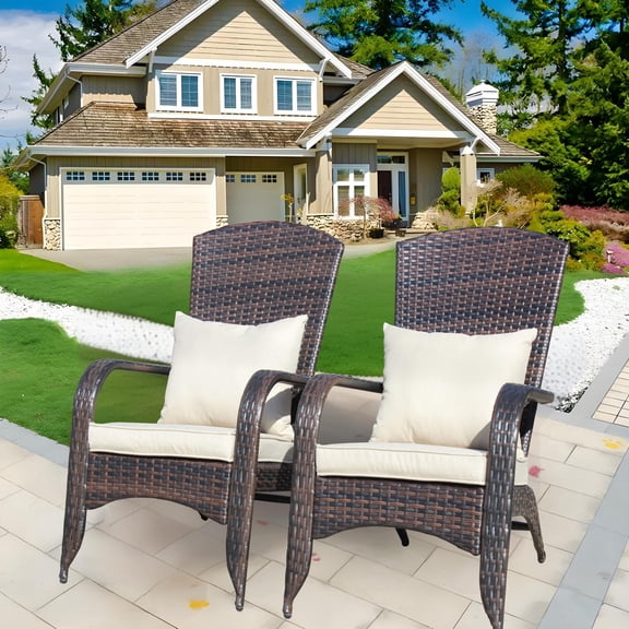 Outdoor Lounge Chairs, Contemporary Walnut Brown Wicker with Beige Cushions for Porch/Patio | Walnut Brown | PE Rattan Steel Waterproof Fabric