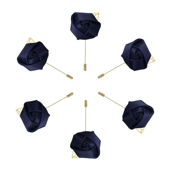 6 Pcs Groom Boutonnieres Rose Boutonnieres Pins for Men Wedding Anniversary Formal Dinner Party Navy Blue