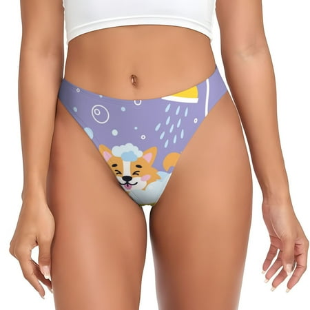 Sigee Corgi Washing in Bathtub for Women s G-String Panty  Low Rise  Soft Lace Perfect for Everyday Wear or Special Occasions-Medium
