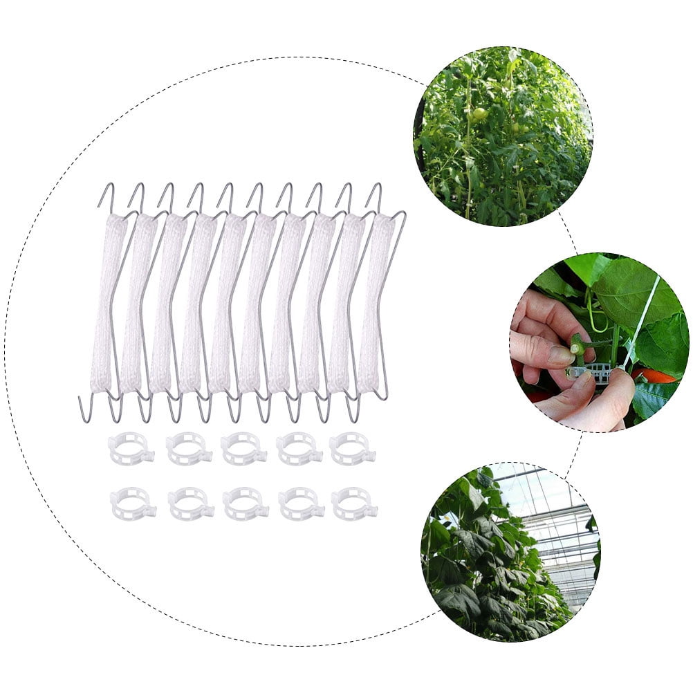 Mobestech 2-Pack White Plastic Tomato Stakes with Trellis Hooks, Garden Supports for Greenhouse and Outdoor Plants