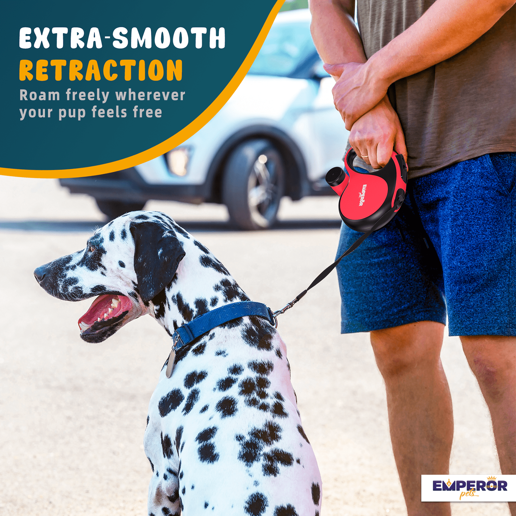Emperor Pets 26 ft Retractable Dog Leash Large Dogs, Red - Up to 110 lbs, Heavy Duty Dog Leash Retractable 26 ft, Aura Series - RD26